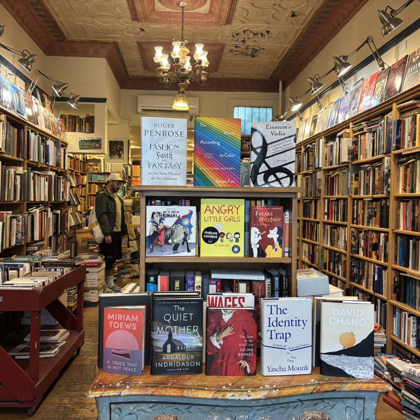 Books displayed inside an independent bookstore