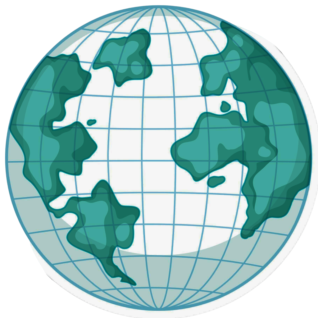 Illustrated globe showing worldwide publishing reach